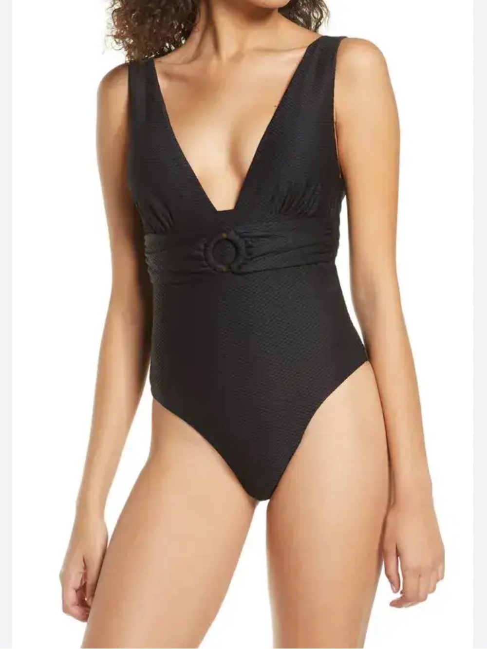 Chelsea28 Black Textured Belted One-Piece Swimsuit